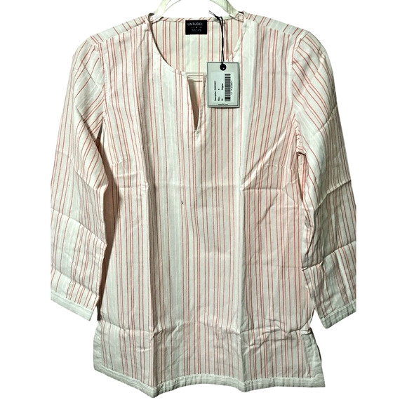 Women's 100% Cotton Tunic V-Neck 3/4 Sleeve Striped  Sz 4 Vaca Work UNTUCKit - Picture 1 of 6
